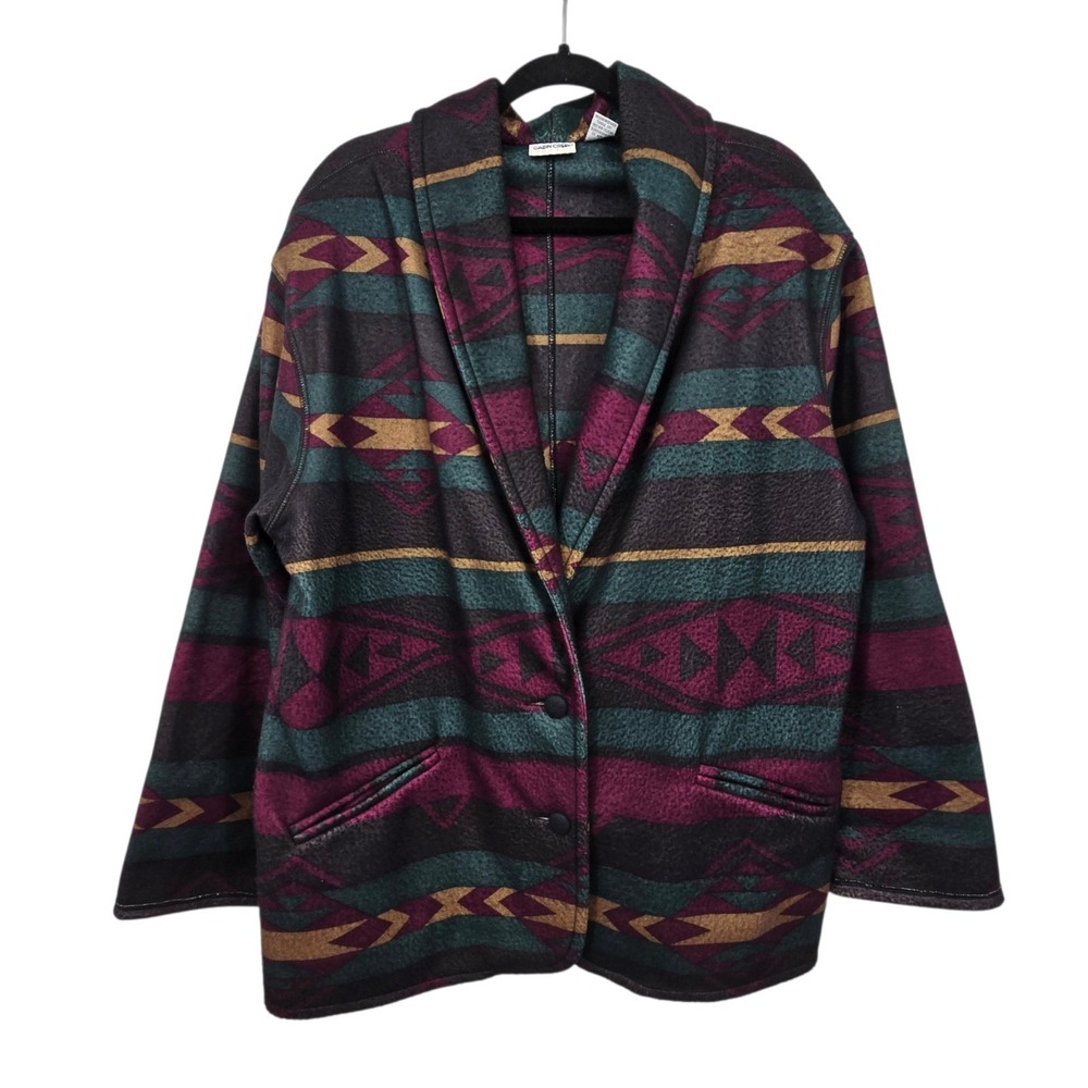 Vintage 90s Cabin Creek Aztec Fleece Blazer Jacket Womens L Western Rodeo Fall